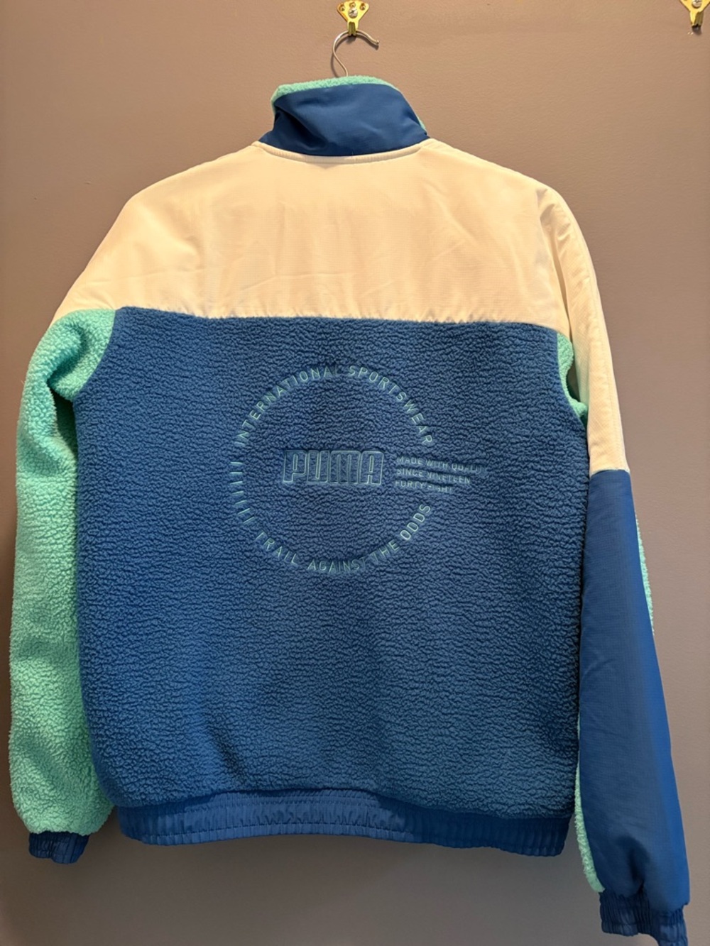 Puma Colorblock Sherpa Jacket in Teal, Navy, White & Orange - Picture 8 of 15